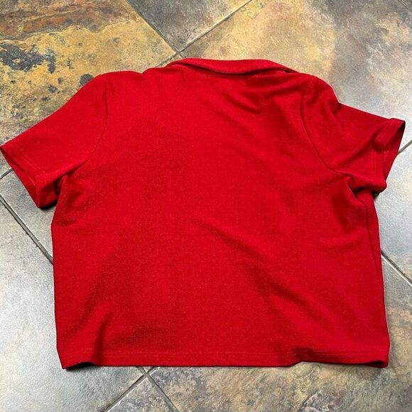 Los Angeles Women Red Short Sleeve Open Front Cardigan - Picture 9 of 9